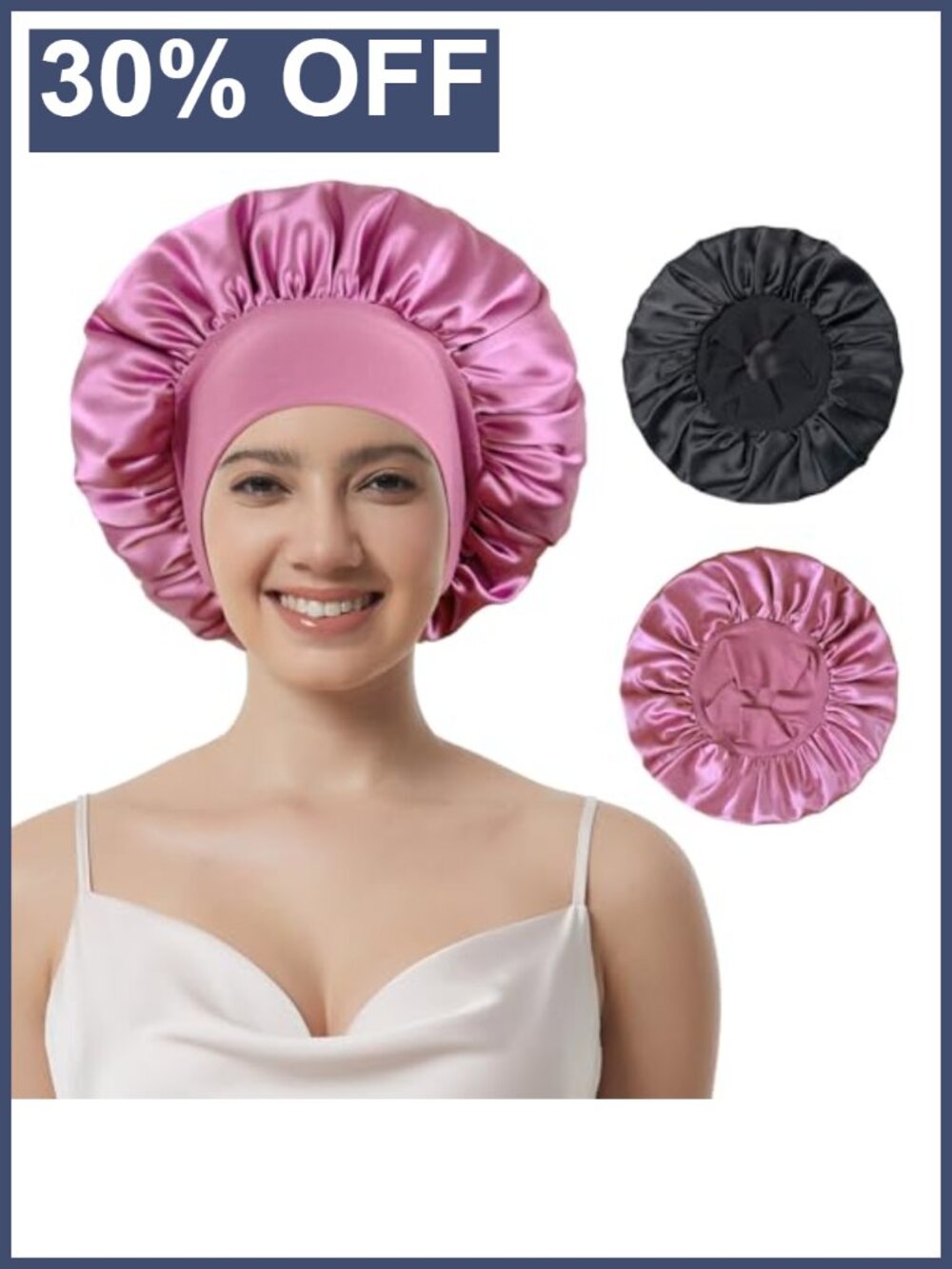 2 Pack Satin Sleep Bonnets for Women Silk Hair Bonnet Sleeping Cap